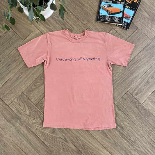 Vintage University of Wyoming USA Single Stitch Graphic T Shirt 90s Size M Red