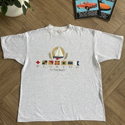 Vintage American Yacht Club Florida Single Stitch Graphic T Shirt Size XL Grey