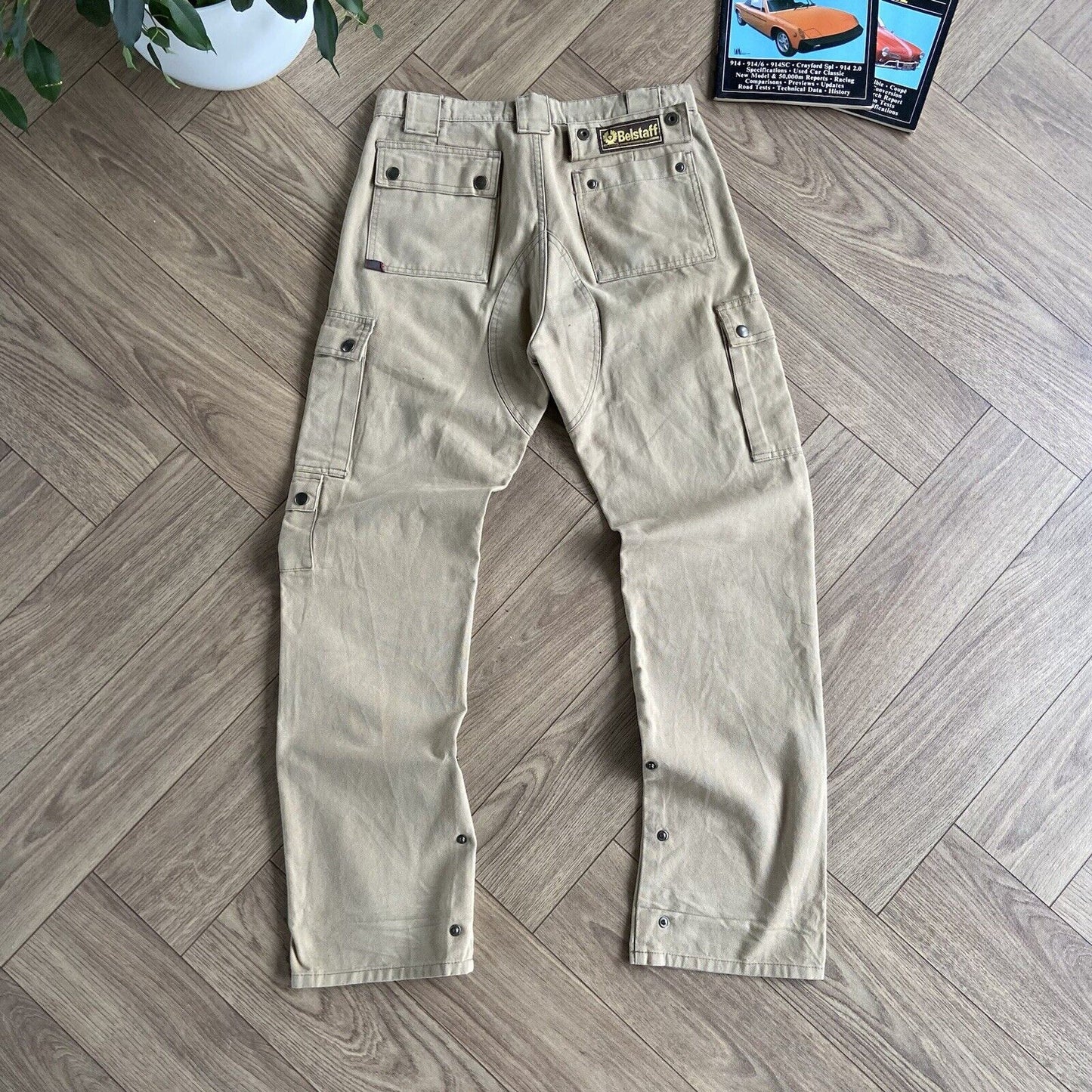 Vintage Belstaff Canvas Biker Jeans W33 L34 90s Beige Cargo