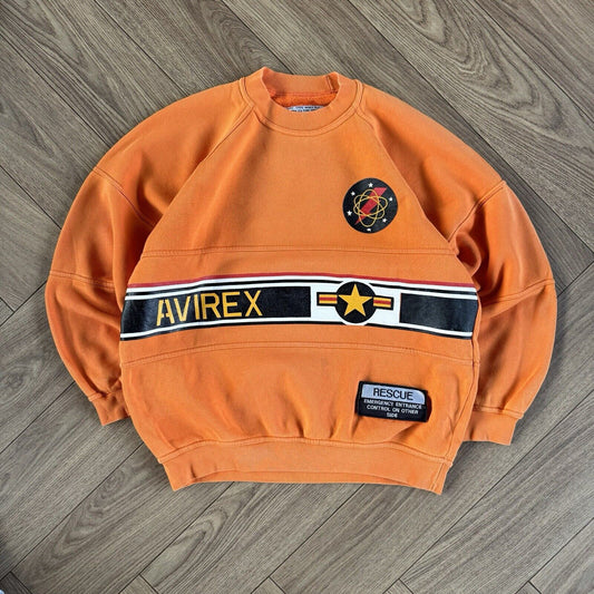 Vintage Avirex Sweatshirt Rare Orange 80s Size M Spellout Graphic