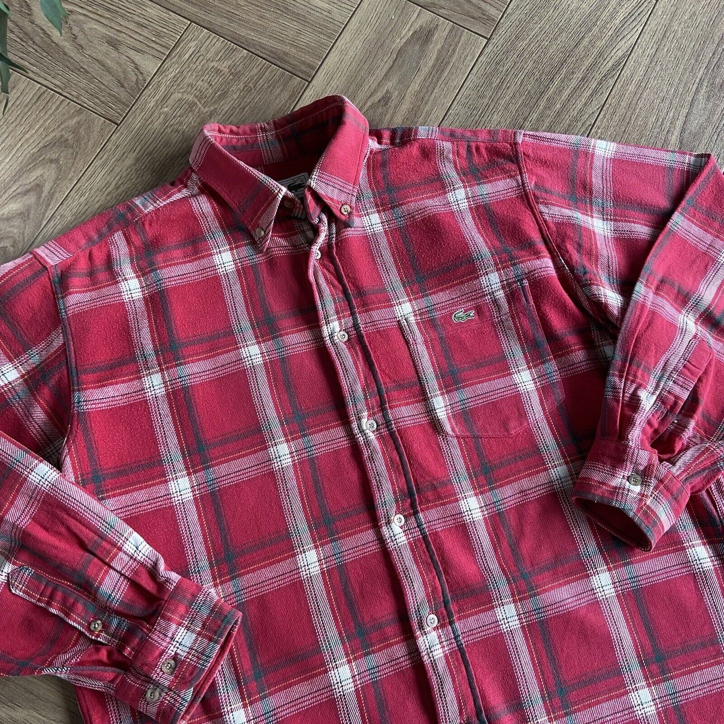 Vintage Chemise Lacoste Flannel Shirt 90s  Size L Red Plaid Check