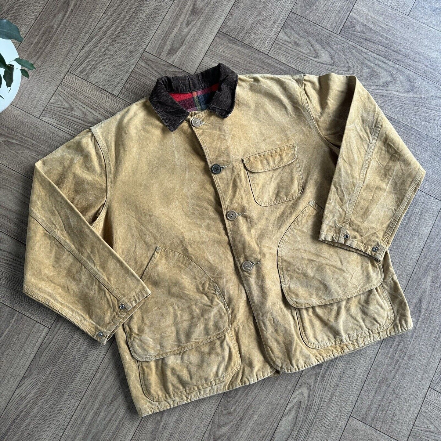 Vintage Duck Canvas Hunting Jacket Size L 70s Beige Workwear