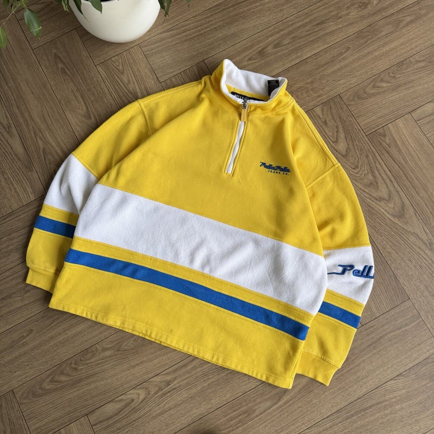 Vintage Pelle Pelle 1/4 Zip Sweatshirt Size XL 90s Yellow Marc Buchanan