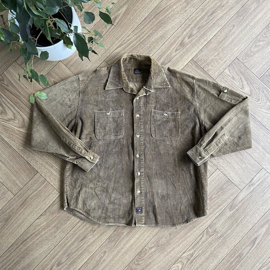 Vintage Jumbo Corduroy Shirt Beige 90s Size XL Grunge