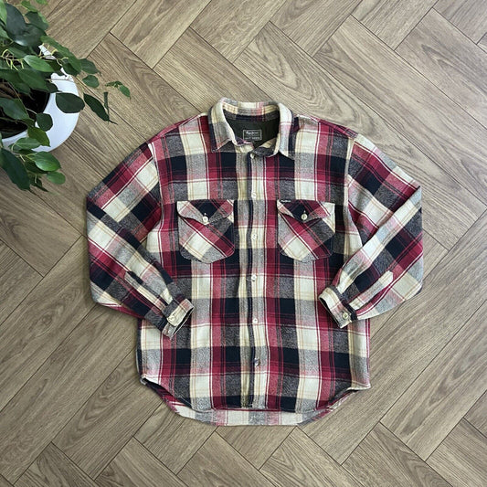 Vintage Pepe Thick Check Shirt 90s Size L Red Beige Black