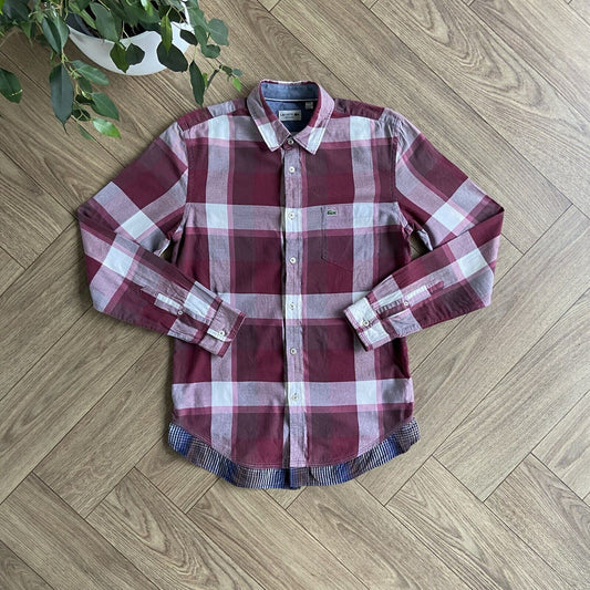 Checked Shirt Vintage Lacoste Y2K Burgundy Size M Long Sleeve