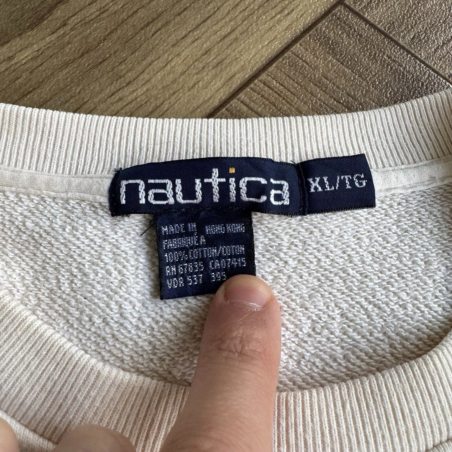 Vintage Nautica Embroidered Sweatshirt Size XL 90s Cream Spellout Badge