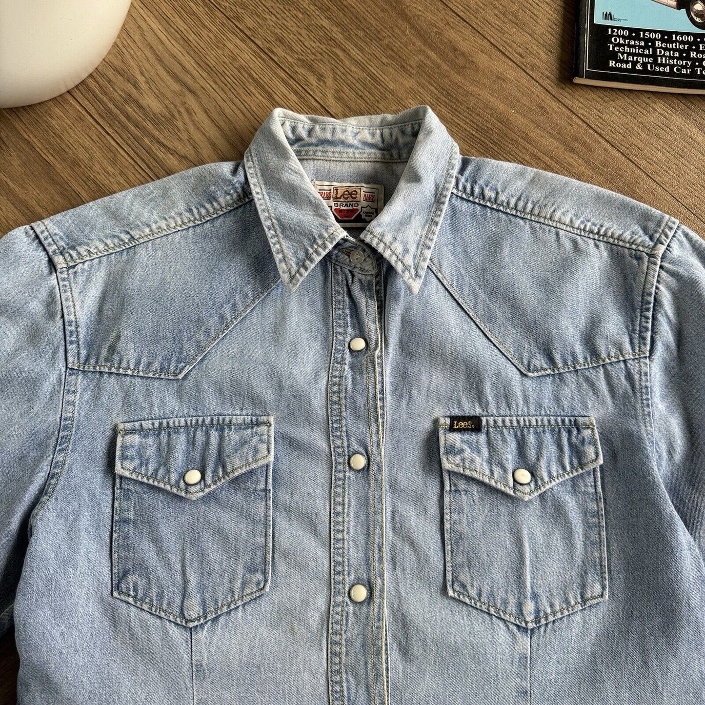 Vintage Lee Denim Western Shirt 90s Women’s Size L Blue Snap Fasten Sawtooth