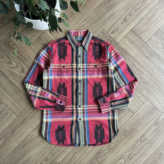 Ralph Lauren Aztec Pattern Shirt 90s Vintage Size S Red Navajo Check