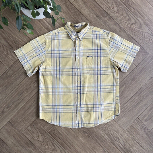 Checked Summer Skate Shirt Yellow Vintage Chaps Y2K Size L Short Sleeve