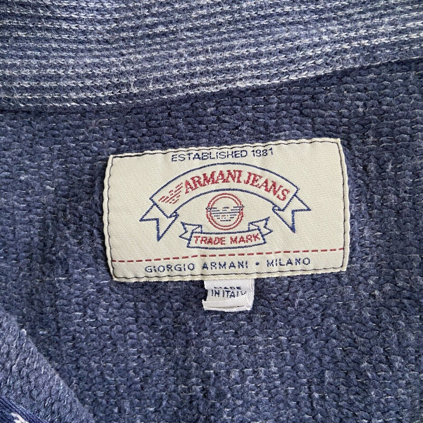 Vintage Armani 1/4 Zip Sweatshirt 90s Size XL Blue Quarter Zip