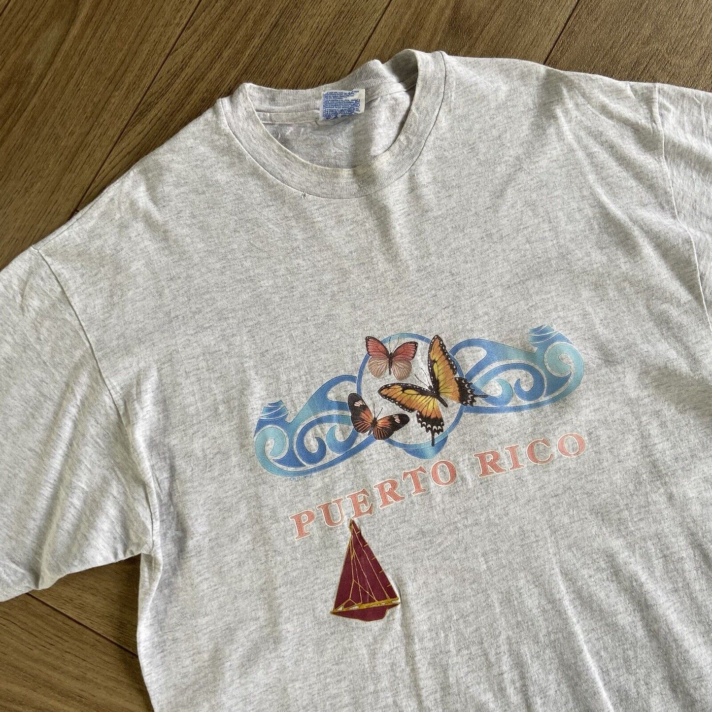 Vintage Sailing Single Stitch Graphic T Shirt 90s Size L Grey