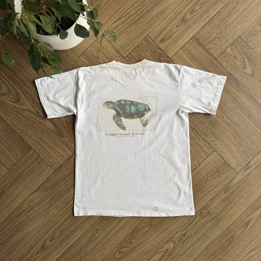 Vintage Turtle Sealife T Shirt Size M 90s White Graphic Print Sea Nature