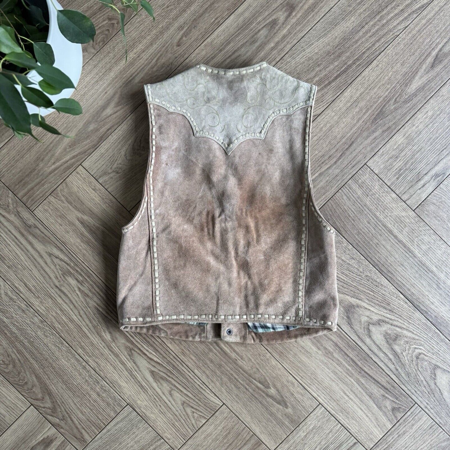 Vintage Avirex Buckskin Suede Vest Size M 80s Tan Western Cowboy Leather