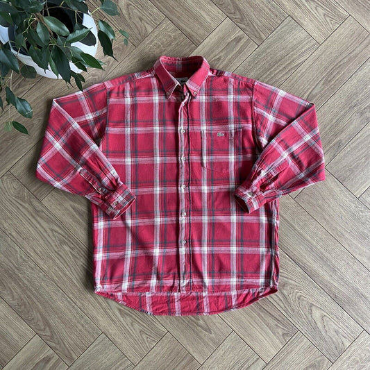 Vintage Chemise Lacoste Flannel Shirt 90s  Size L Red Plaid Check
