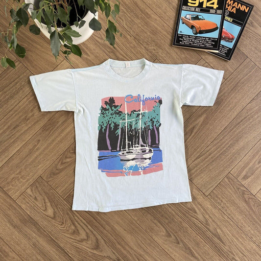 Vintage California USA Single Stitch Graphic T Shirt 90s Size S Blue