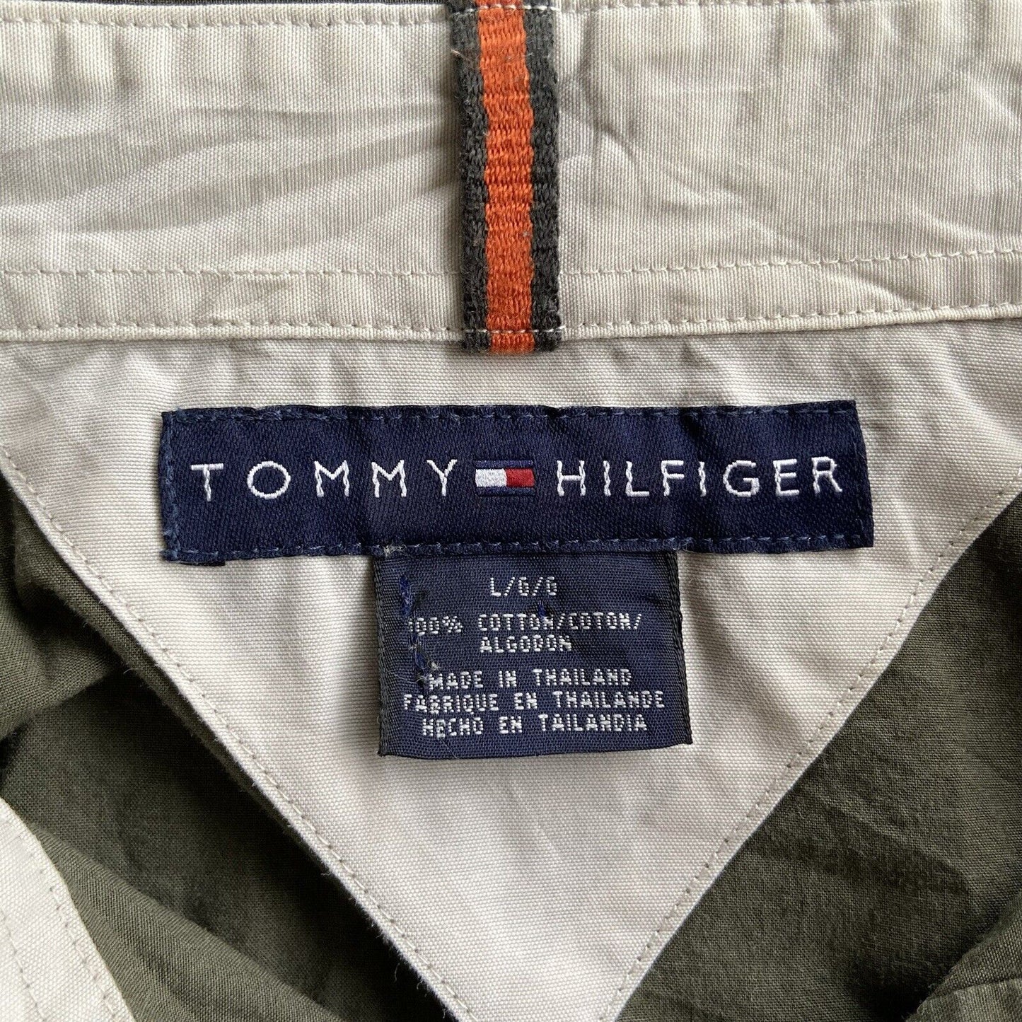 Designer Shirt Vintage Tommy Hilfiger 90s Size L Colour Block Khaki White