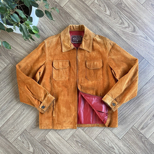 Vintage Marlboro Classics Suede Jacket 80s Size L Burnt Orange Western