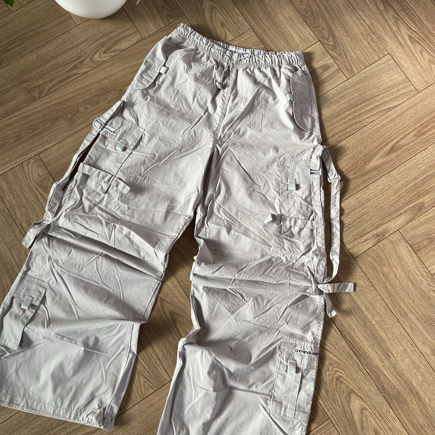 Criminal Damage Parachute Pants Trousers Y2K Size L W32-36 L32 Grey Carnaby