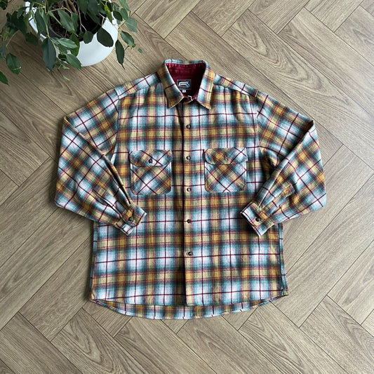 Vintage Diesel Check Wool Flannel Shirt 90s Size XL Orange Plaid