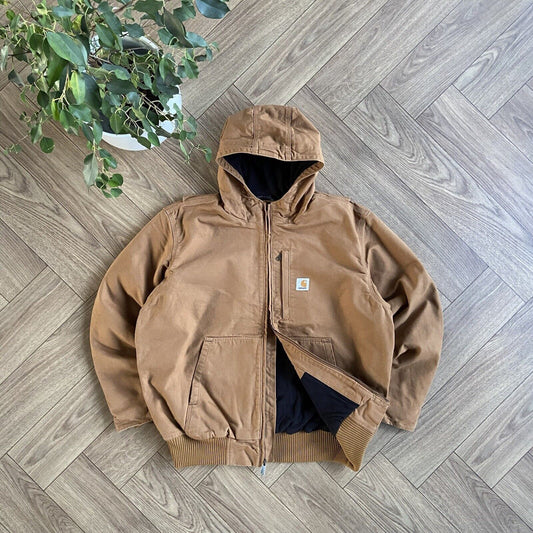 Tan Carhartt Active Jacket Size L Hooded Workwear Fleece Lined