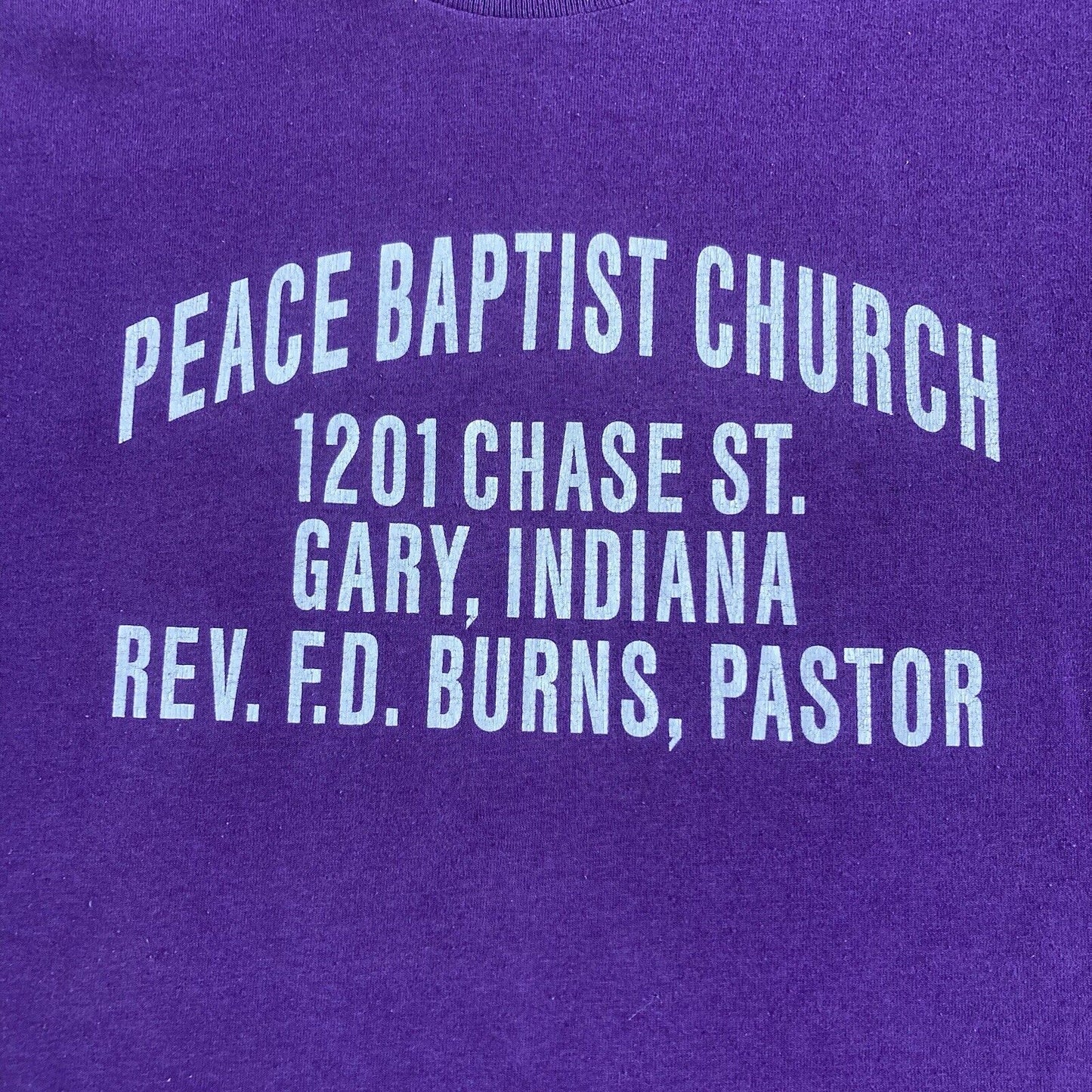 Vintage Peace Baptist Church Single Stitch Graphic T Shirt 90s Size M Purple