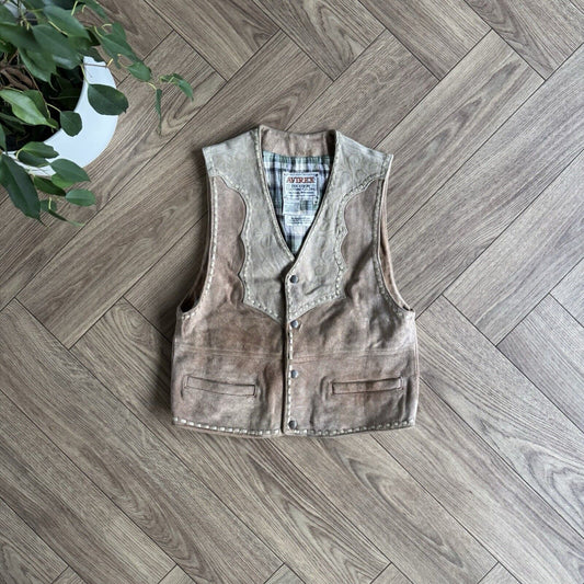 Vintage Avirex Buckskin Suede Vest Size M 80s Tan Western Cowboy Leather