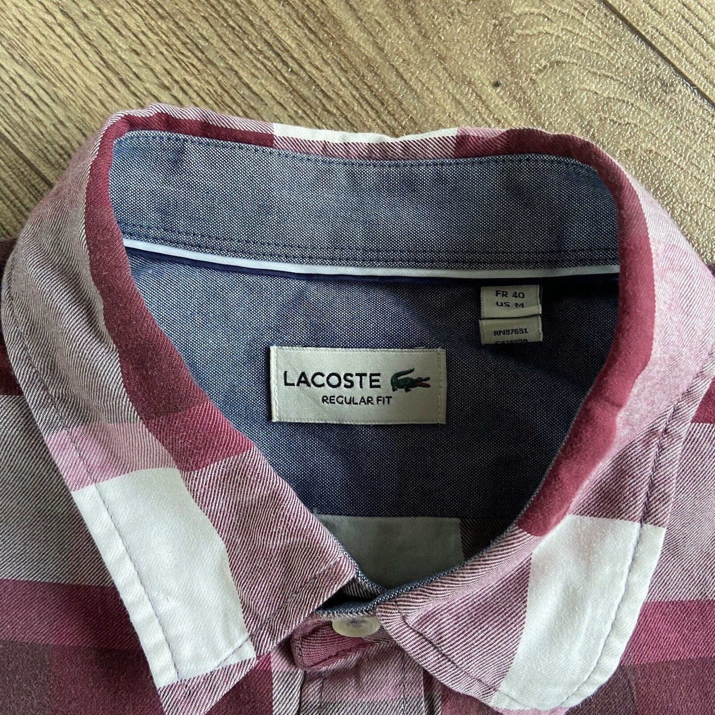 Checked Shirt Vintage Lacoste Y2K Burgundy Size M Long Sleeve