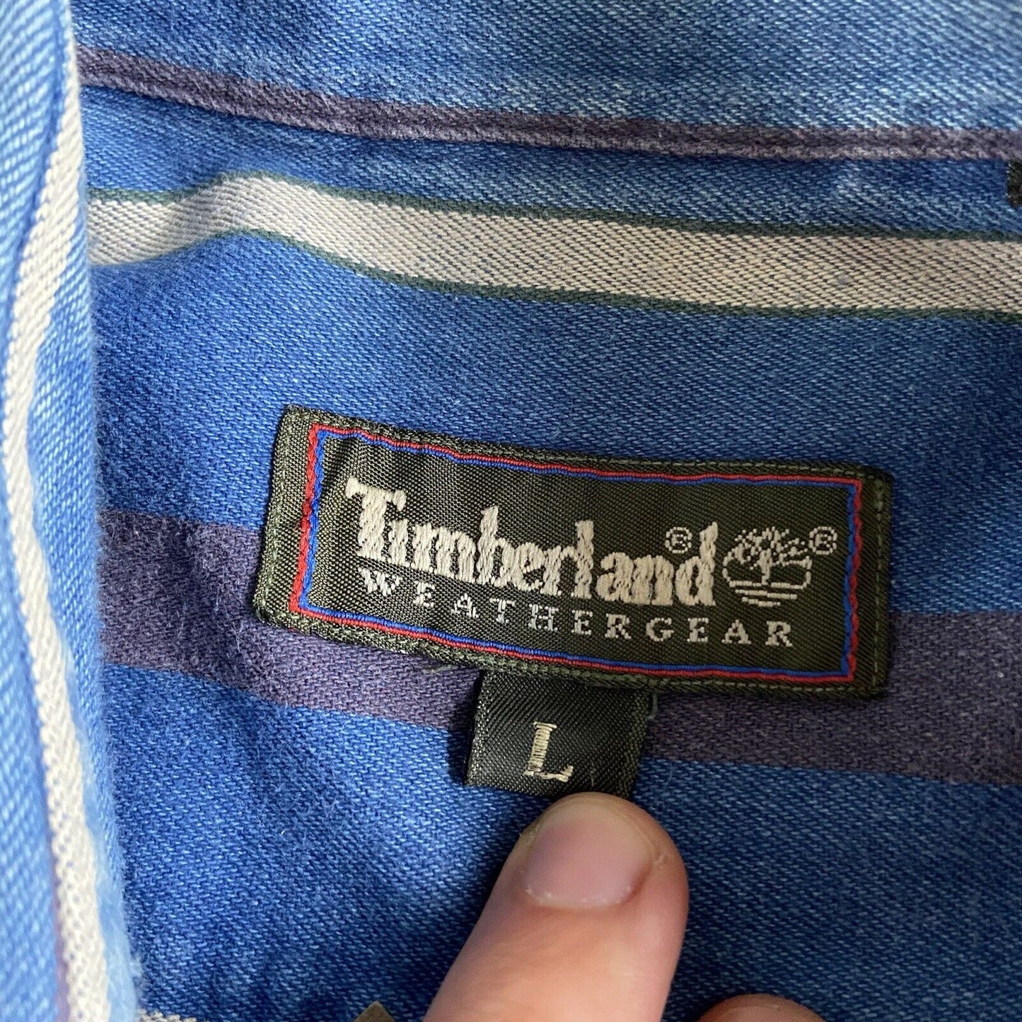 Vintage Timberland Weathergear Striped Shirt 90s Size L Blue Heavy