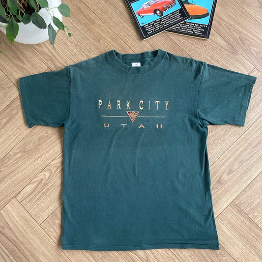Vintage Park City Utah Single Stitch Graphic T Shirt Size L Green