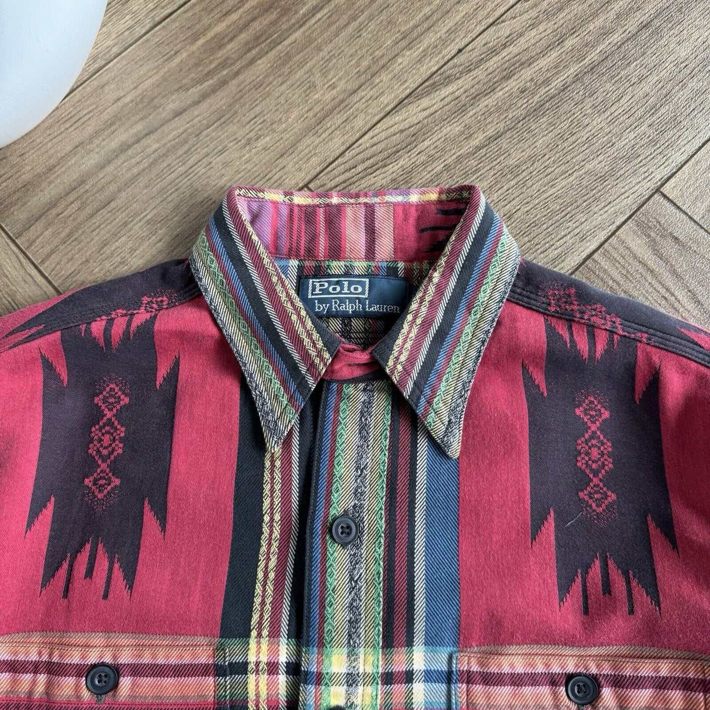 Ralph Lauren Aztec Pattern Shirt 90s Vintage Size S Red Navajo Check