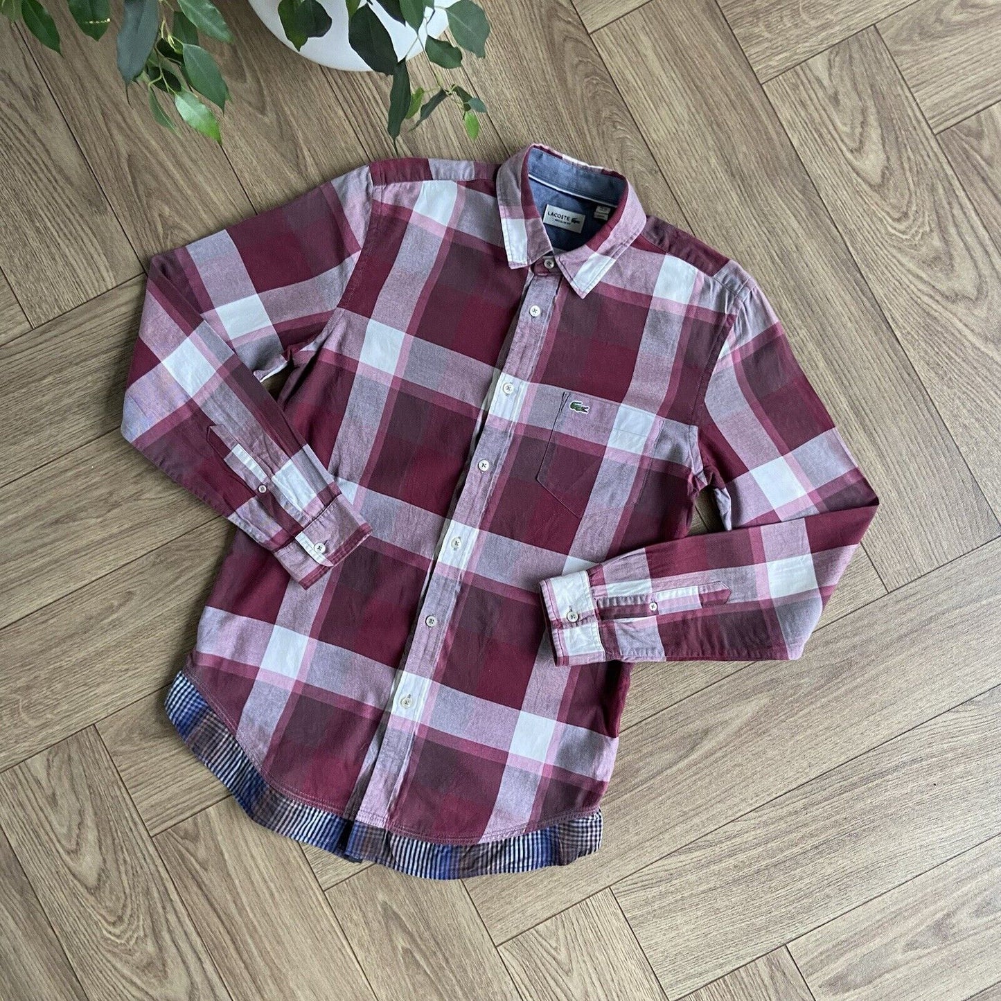 Checked Shirt Vintage Lacoste Y2K Burgundy Size M Long Sleeve