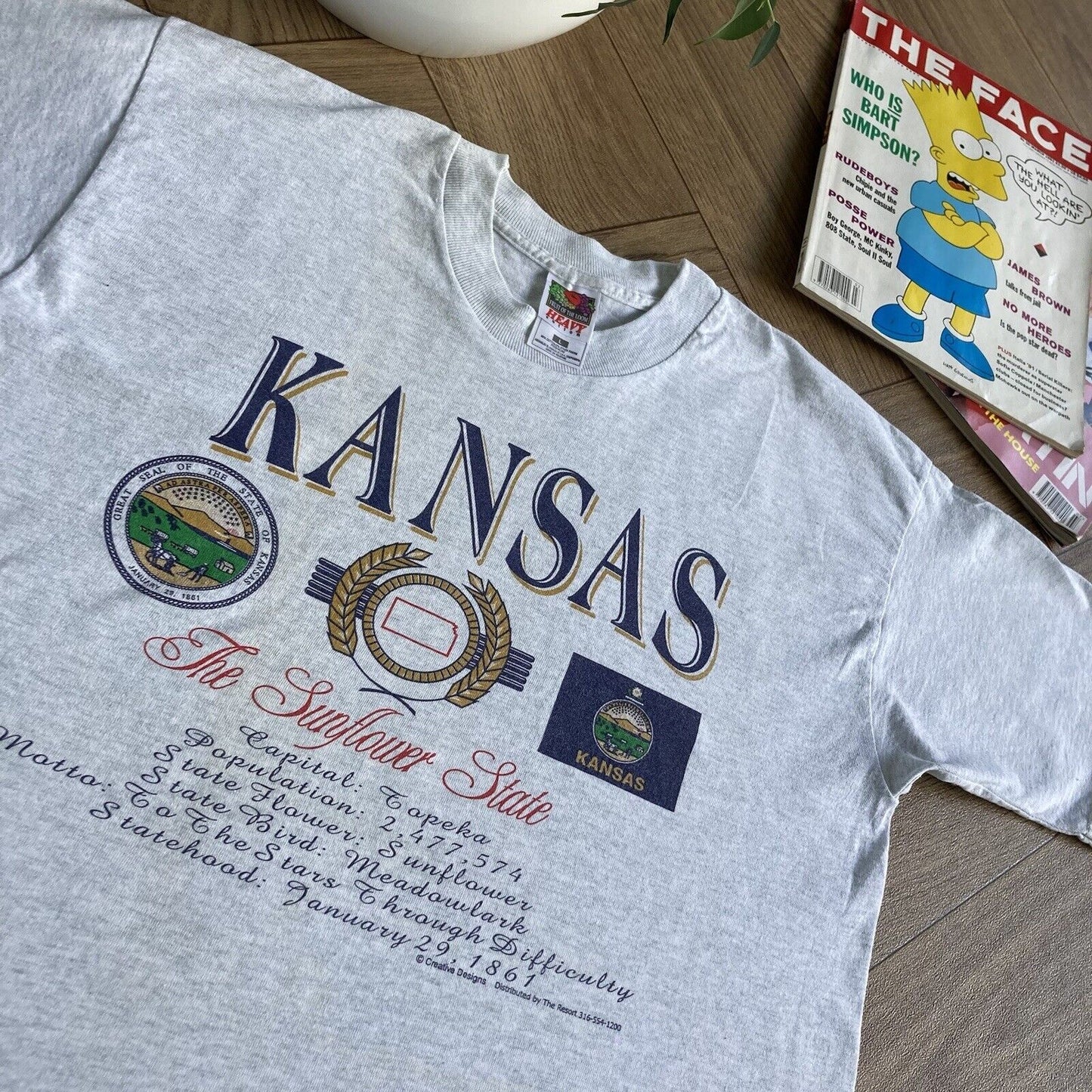 Vintage Kansas The Sunflower State Single Stitch Graphic T Shirt Size L Grey