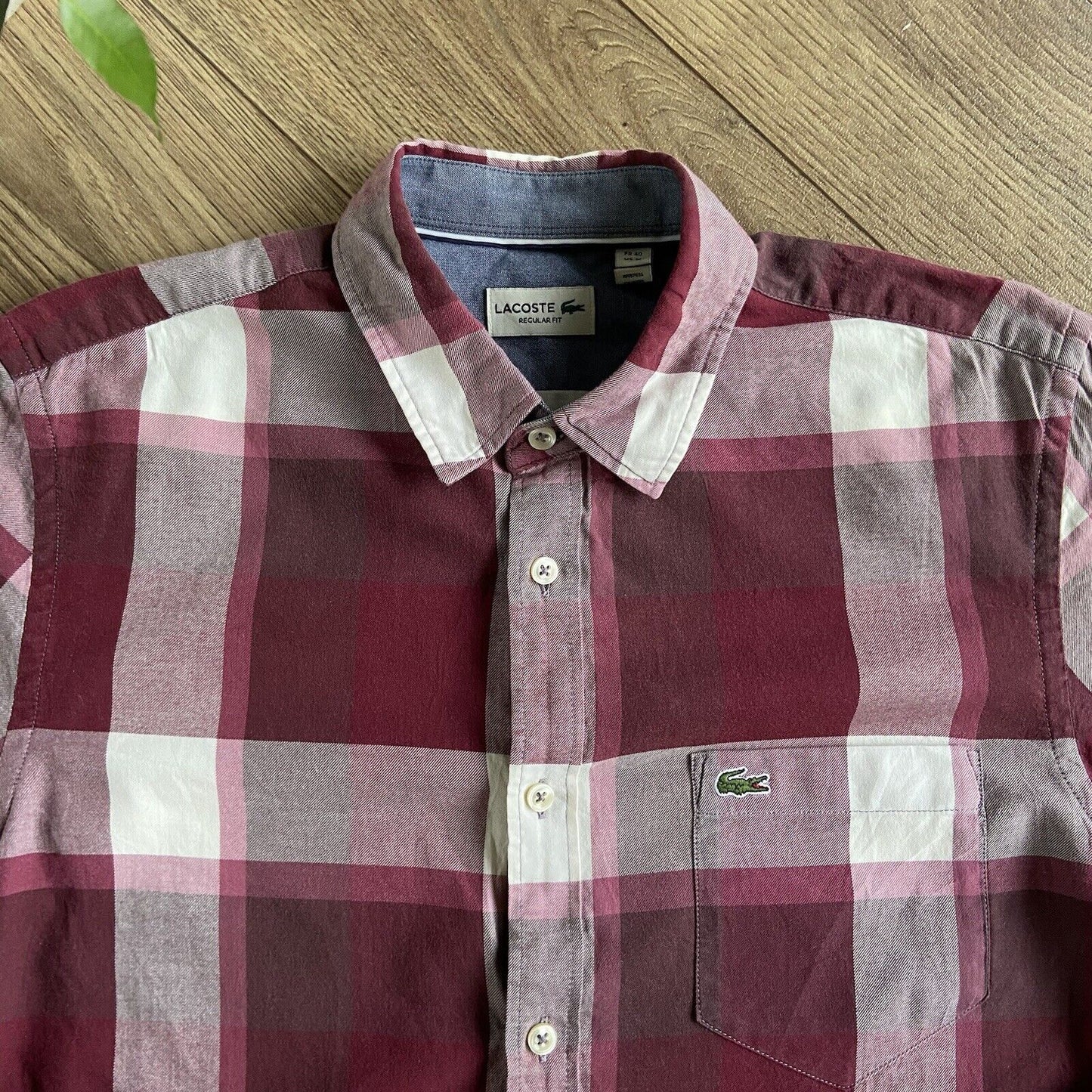 Checked Shirt Vintage Lacoste Y2K Burgundy Size M Long Sleeve