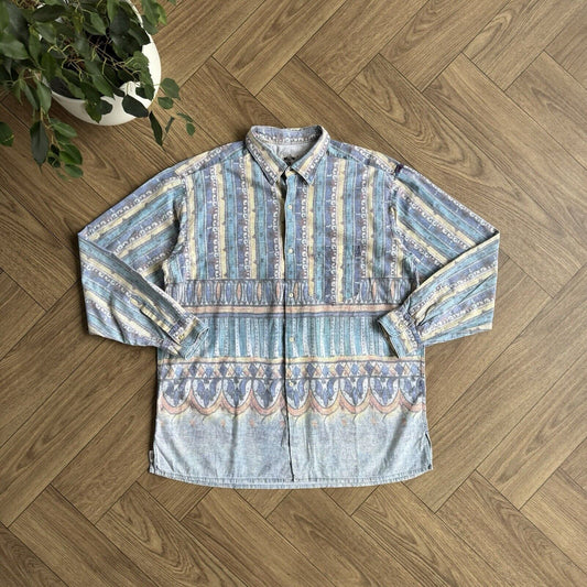 Vintage Replay Abstract Pattern Shirt 80s Size XXL Multicolour Blue