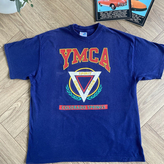 Vintage YMCA Colorado Springs Single Stitch Graphic T Shirt Size XL Blue