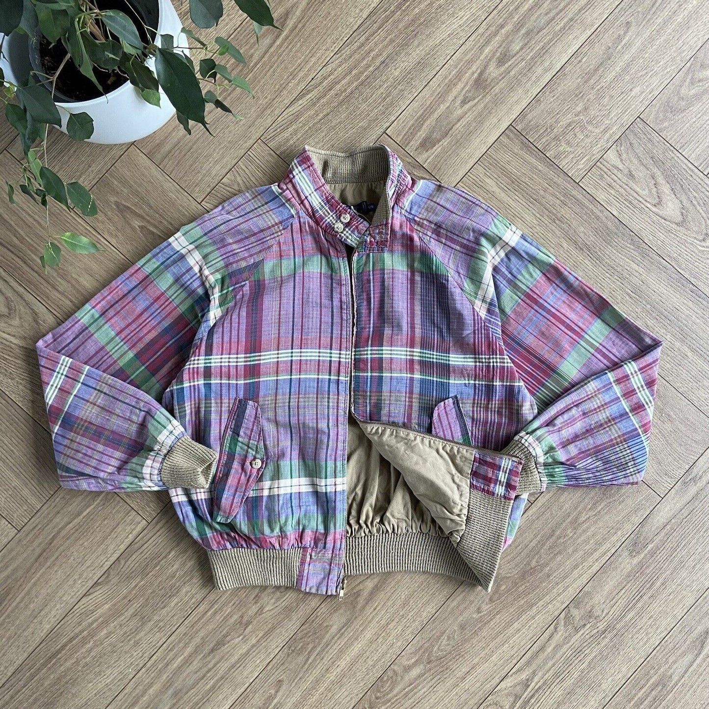 Vintage Ralph Lauren Harrington Jacket Check Plaid 90s Size L Polo Rare