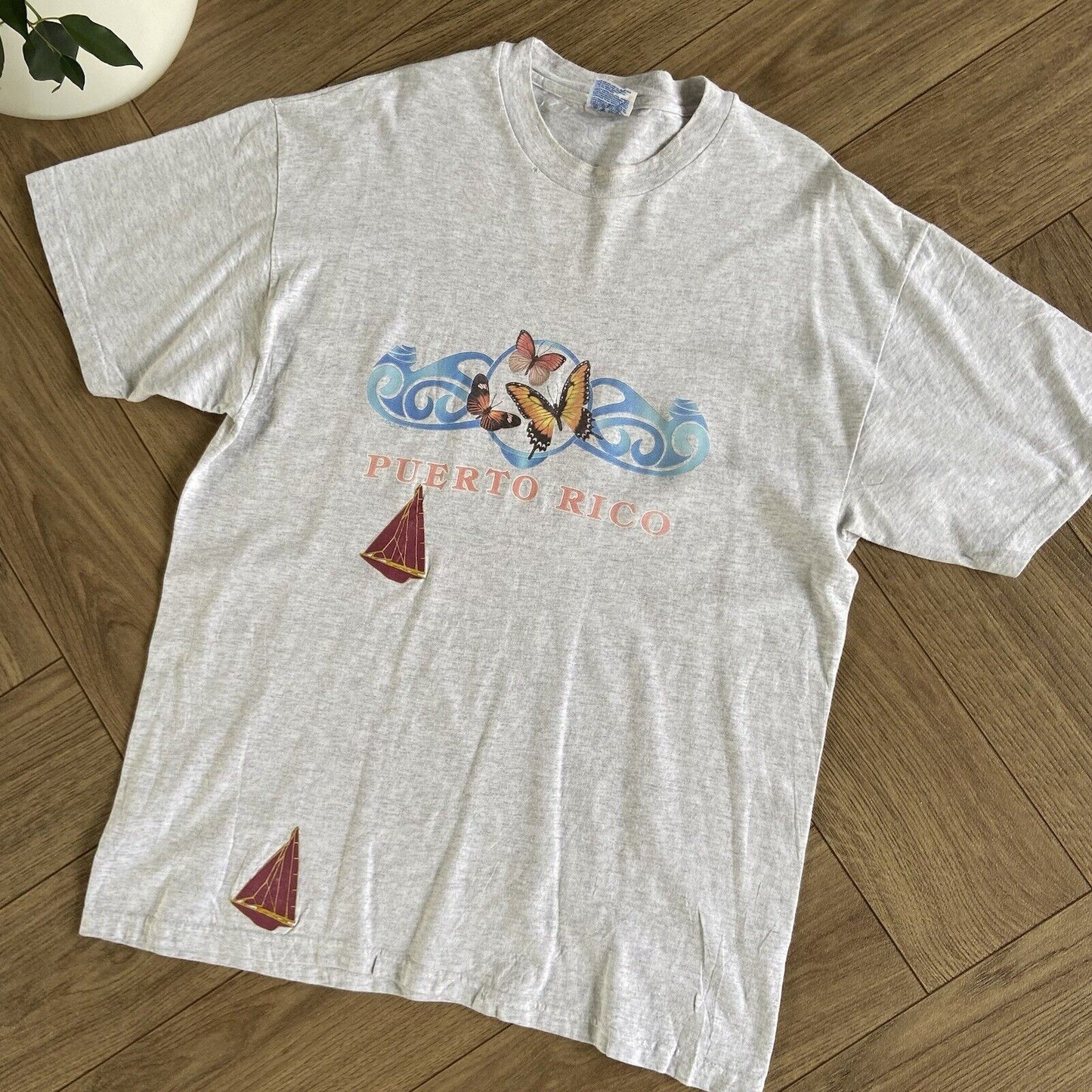 Vintage Sailing Single Stitch Graphic T Shirt 90s Size L Grey