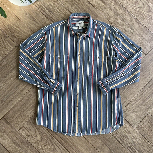 Vintage Eddie Bauer Pattern Shirt 90s Size L Blue Stripe