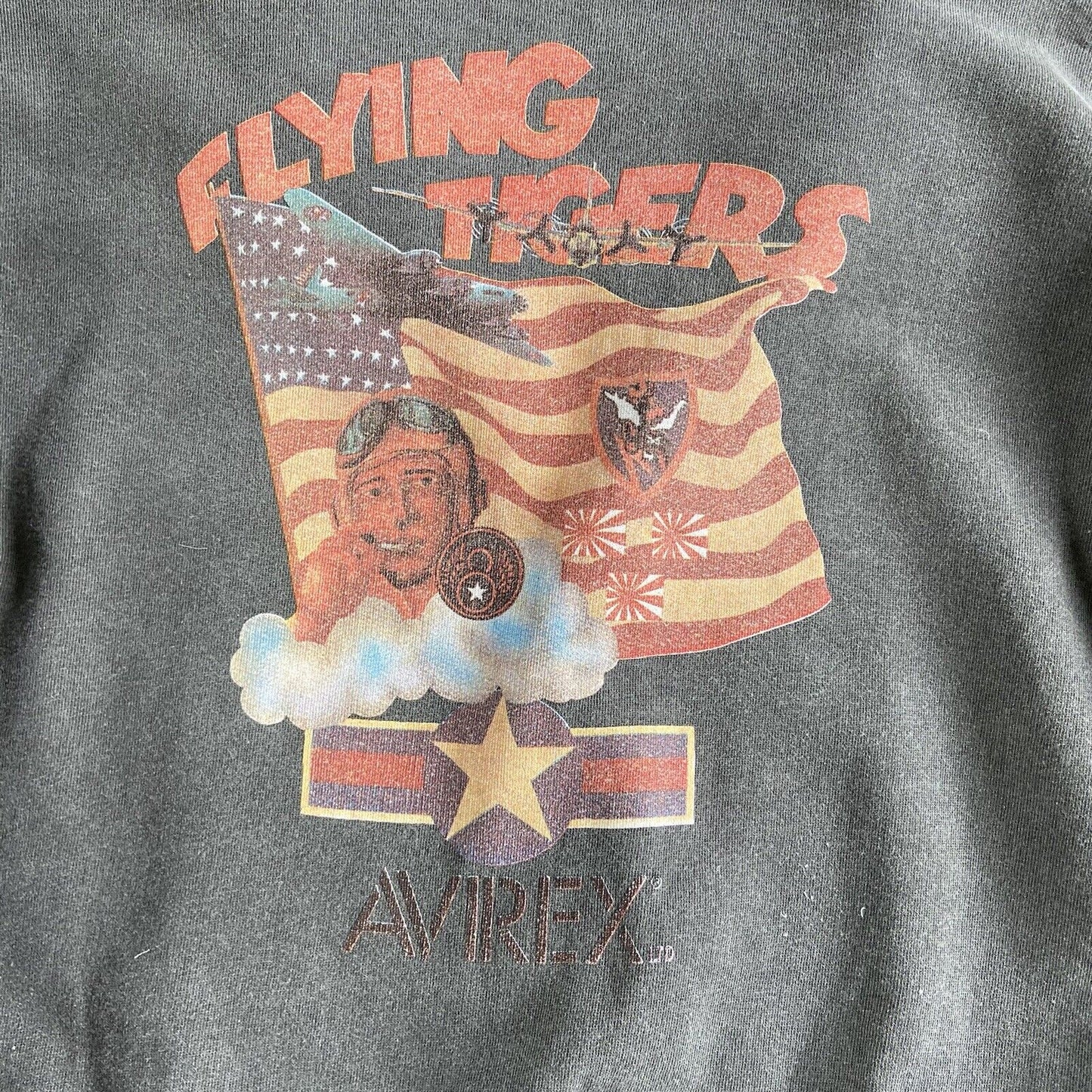 Vintage Avirex Cardigan Maytag Flying Tigers Graphic 80s Size 15 Fits L Grey