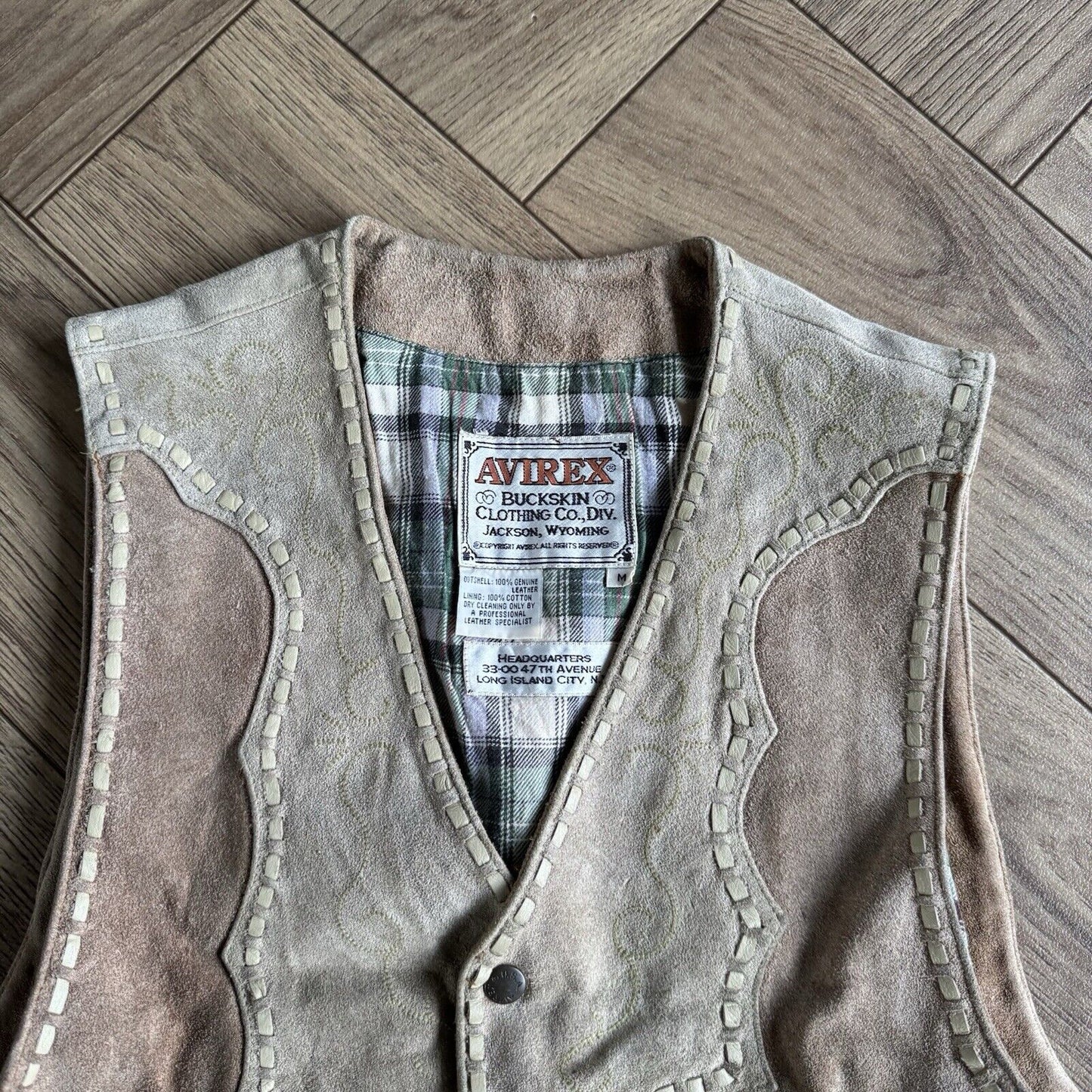 Vintage Avirex Buckskin Suede Vest Size M 80s Tan Western Cowboy Leather