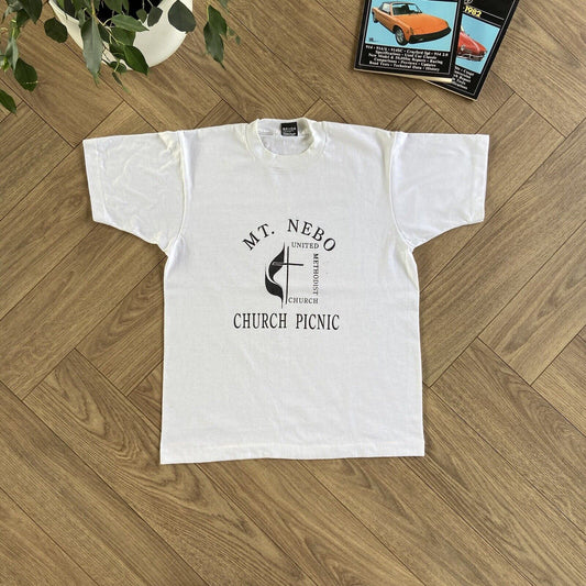 Vintage Religious Church Single Stitch Graphic T Shirt 90s Size L White