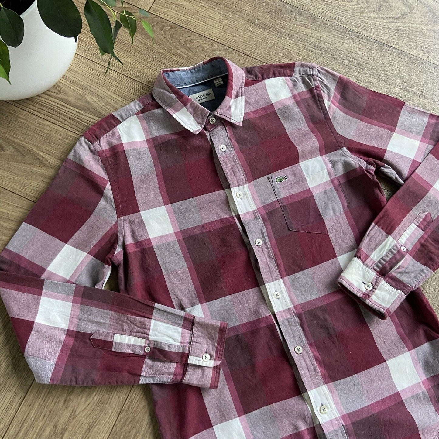 Checked Shirt Vintage Lacoste Y2K Burgundy Size M Long Sleeve