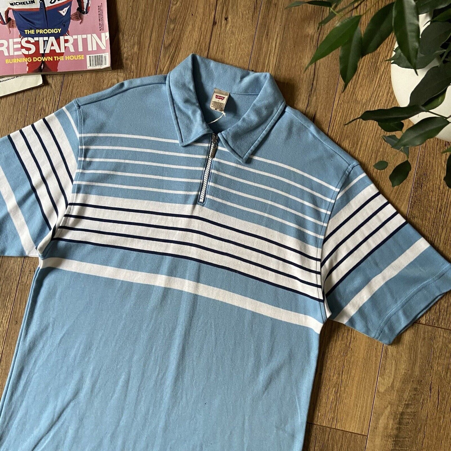 Vintage Levi’s Polo Shirt Size L 90s Blue Striped