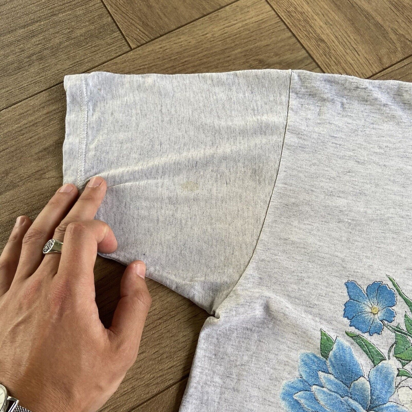 Vintage Cat Single Stitch Graphic T Shirt 90s Size M Grey