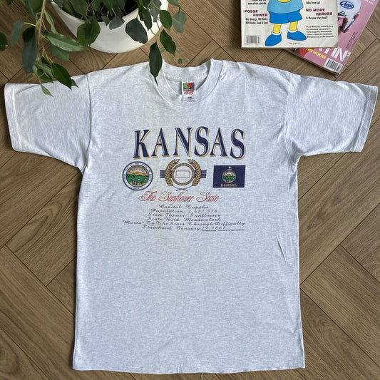 Vintage Kansas The Sunflower State Single Stitch Graphic T Shirt Size L Grey