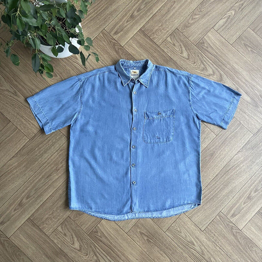 Vintage Camel Collection Denim Shirt 80s Size XL Blue Short Sleeve