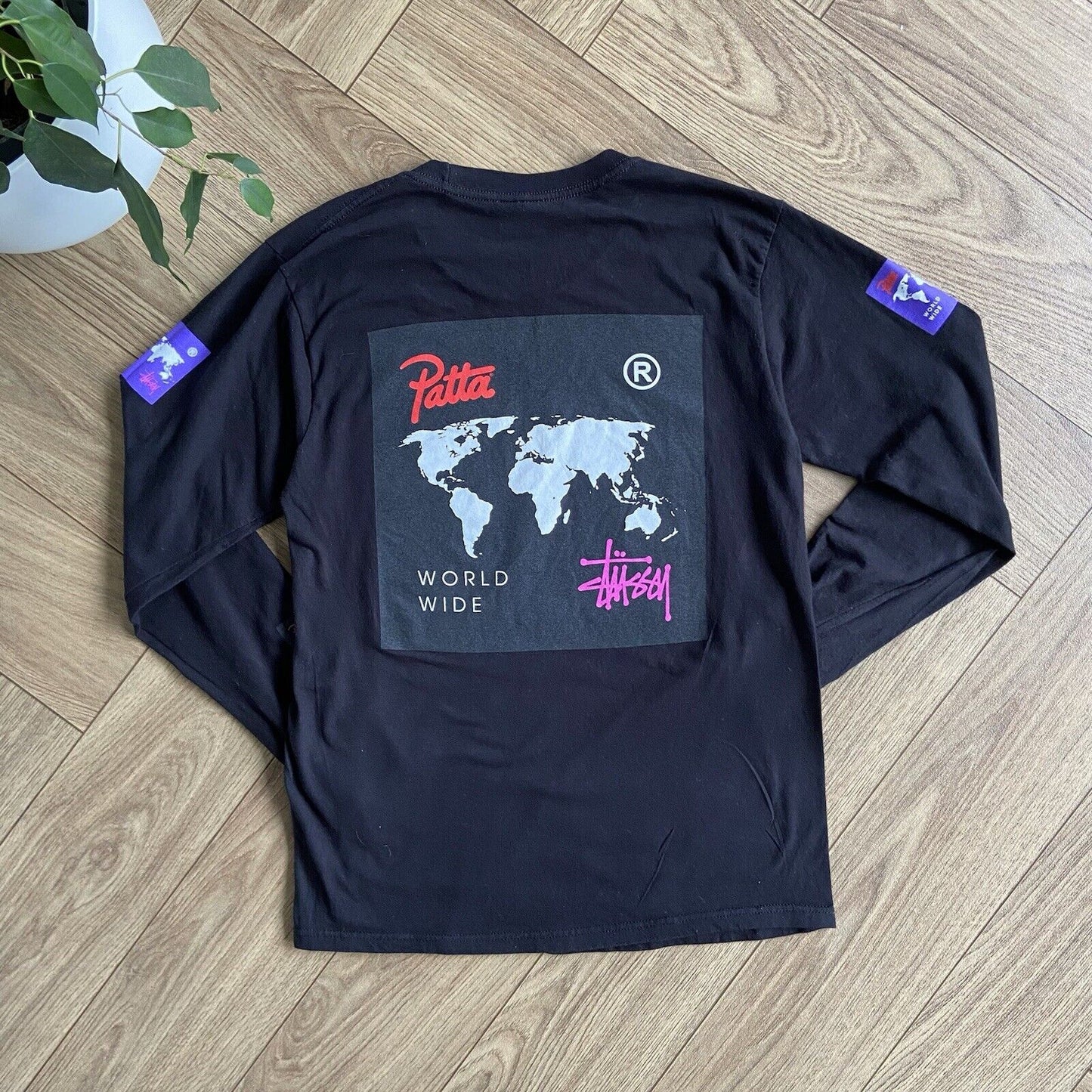 Stussy X Patta Worldwide T Shirt Black Size S Graphic Print Long Sleeve