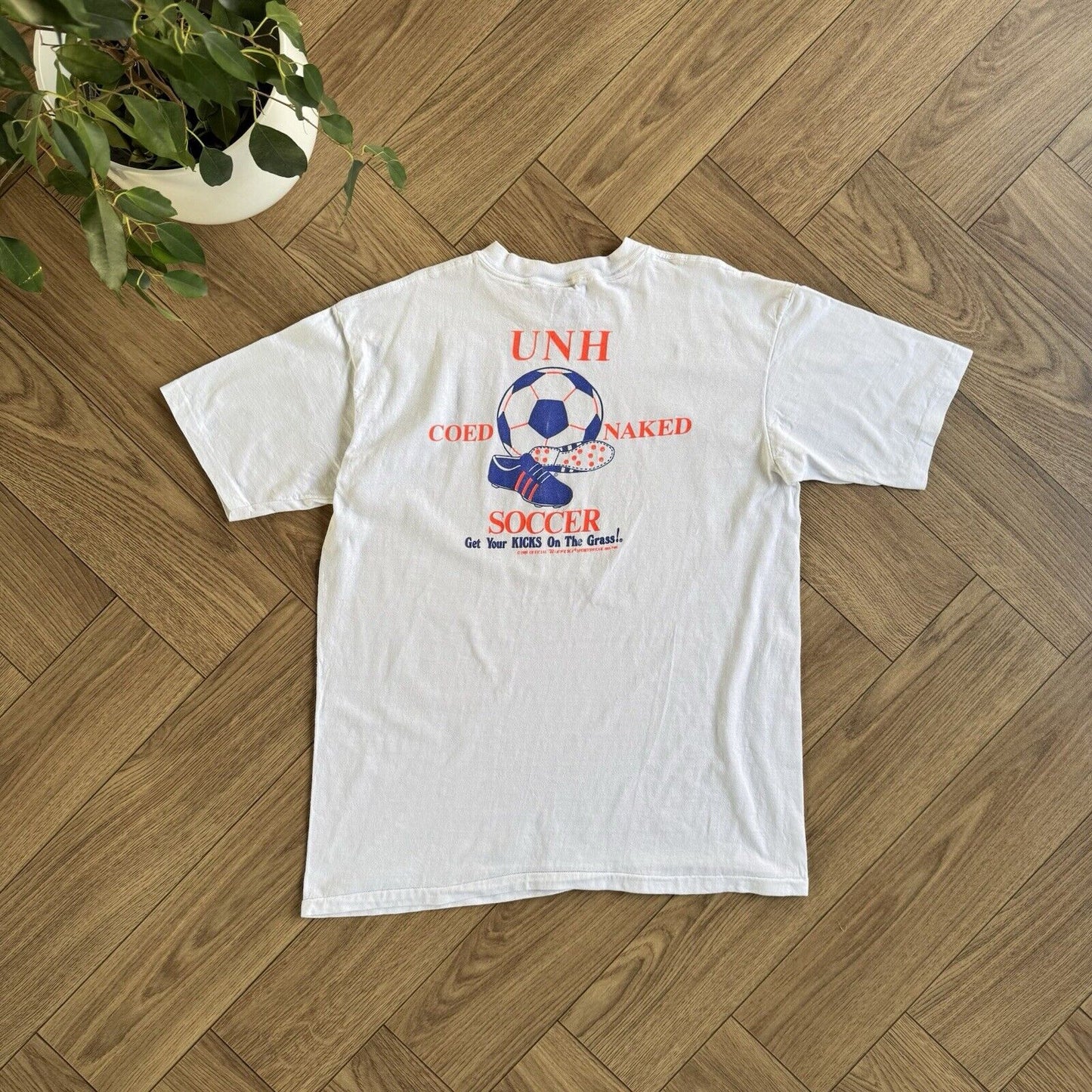 Vintage Funny Football T Shirt Size XL 80s White Graphic Print Coed Naked