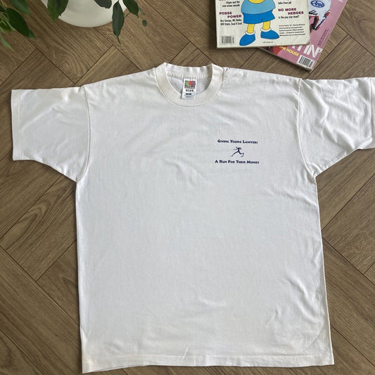 Vintage Race Judicata Running 98 Single Stitch Graphic T Shirt Size XL White